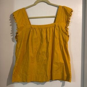 J. Crew Square Neck Pom Pom Cotton Poplin Blouse Top Size 10 Mustard Yellow